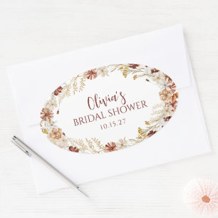 Boho Rustic Floral Burgundy Brautparty Custom Ovaler Aufkleber