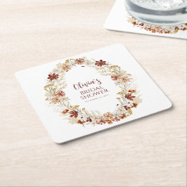 Boho Rustic Floral Burgundy Brautparty Custom Rechteckiger Pappuntersetzer