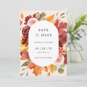 Boho Rustic Floral Burgundy Fall Foto Hochzeit Save The Date
