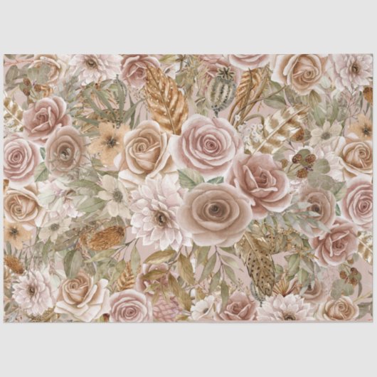 Boho Rustic Floral Decoupage Tissue Seidenpapier (Vorderseite)