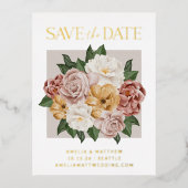 Boho Rustic Floral Elegant Save the Date Gold Folie Einladungspostkarte (Vorderseite)