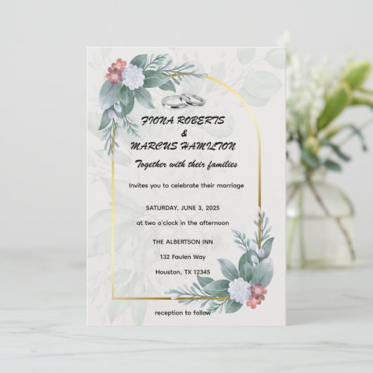 Boho Rustic Floral & Elegante Hochzeit Save the Da Date (Stehend Vorderseite)