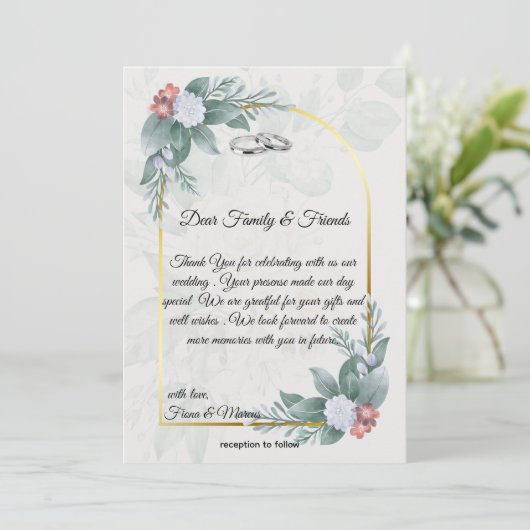 Boho Rustic Floral & Elegante Wedding Dankeskarte (Stehend Vorderseite)