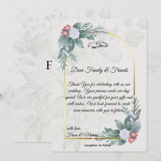 Boho Rustic Floral & Elegante Wedding Dankeskarte (Vorne/Hinten)