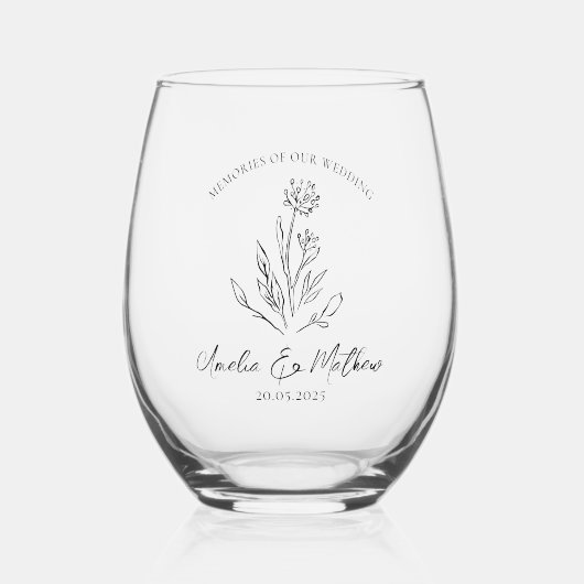 Boho Rustic Floral Eukalyptus Wedding Erinnerungen Weinglas Ohne Stiel (Vorderseite)