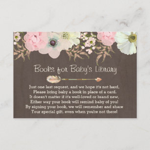 Boho Rustic Floral Feather Baby's Library Beilage  Begleitkarte