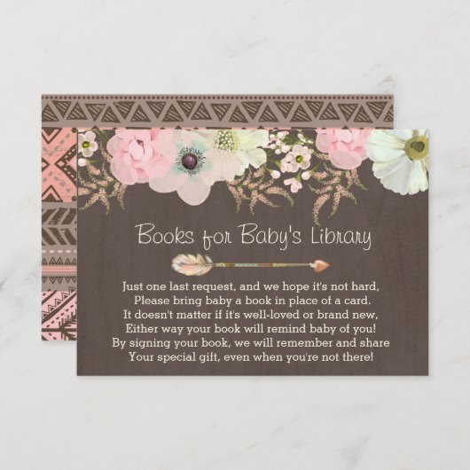 Boho Rustic Floral Feather Baby's Library Beilage  Begleitkarte (Vorne/Hinten)