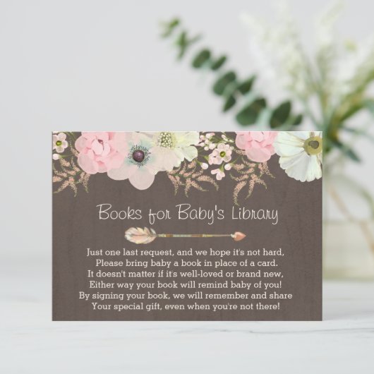 Boho Rustic Floral Feather Baby's Library Beilage Begleitkarte (Stehend Vorderseite)