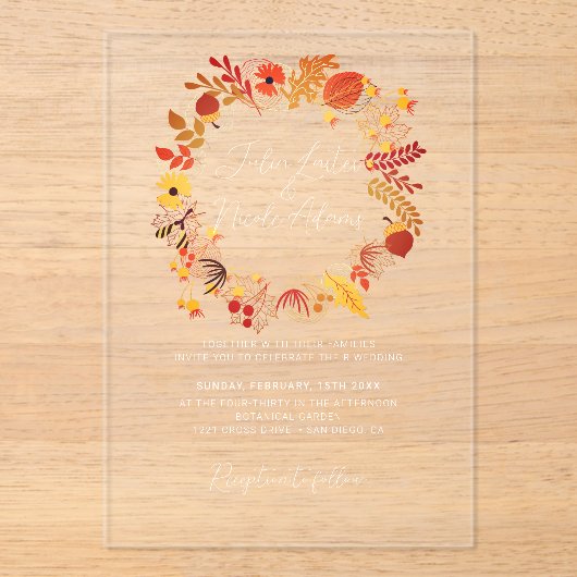 Boho Rustic Floral Herbst Fall Hochzeit Acryleinladungen (Vorderseite)