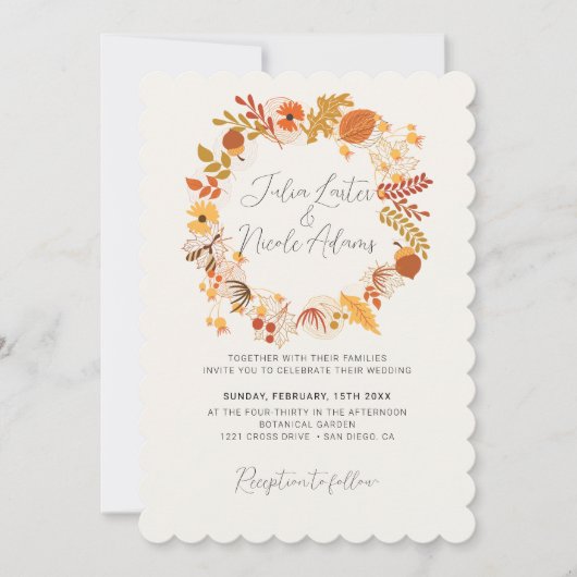 Boho Rustic Floral Herbst Fall Hochzeit Einladung (Vorderseite)