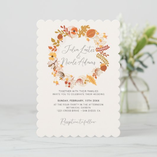 Boho Rustic Floral Herbst Fall Hochzeit Einladung (Stehend Vorderseite)