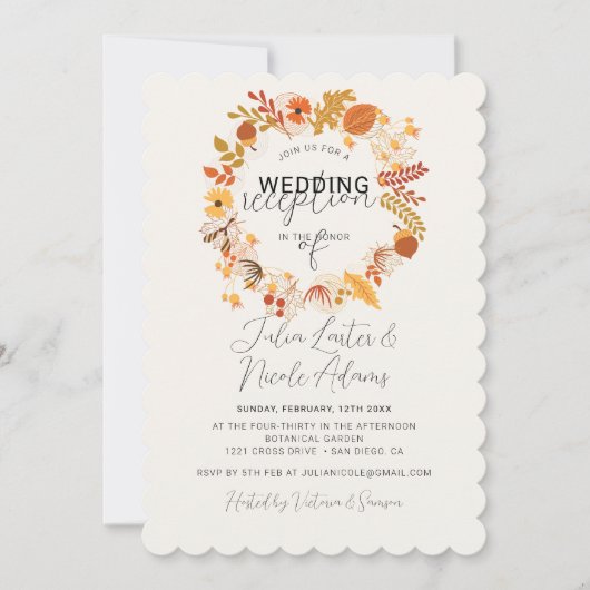 Boho Rustic Floral Herbst Fall Hochzeit Empfang Einladung (Vorderseite)