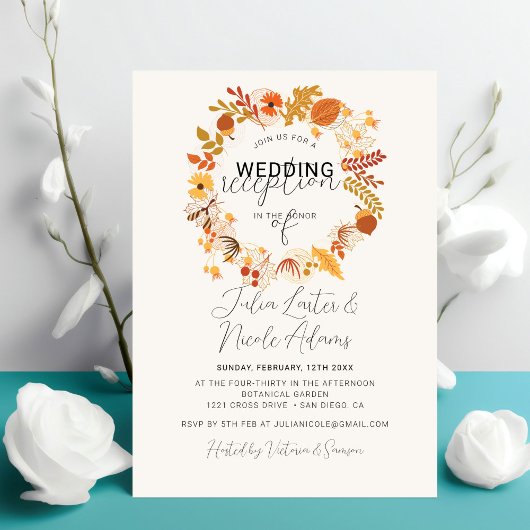 Boho Rustic Floral Herbst Fall Hochzeit Empfang Einladung