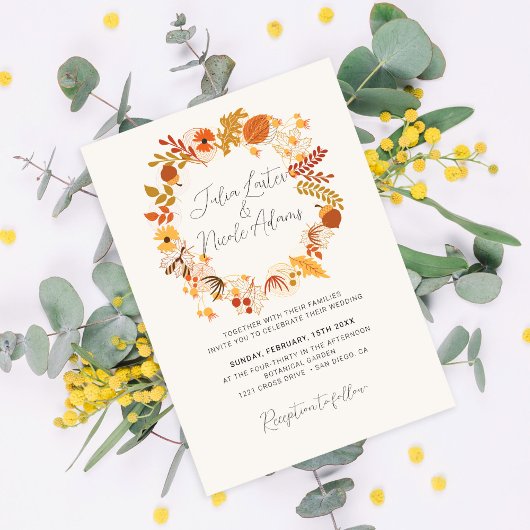 Boho Rustic Floral Herbst Falls Foto Hochzeit Einladung