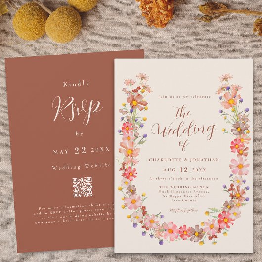 Boho Rustic Floral Hochzeit im Herbst Einladung