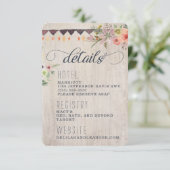 Boho Rustic Floral Information Card Begleitkarte (Stehend Vorderseite)