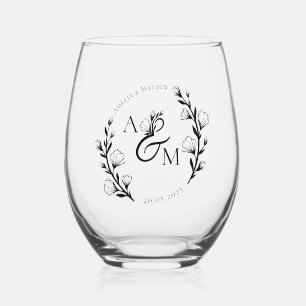 Boho Rustic Floral Mit Monogramm Initials Wedding Weinglas Ohne Stiel