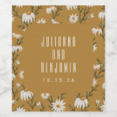 Boho Rustic Floral Mustard Yellow Wedding Custom Weinetikett (Einzelnes Label)