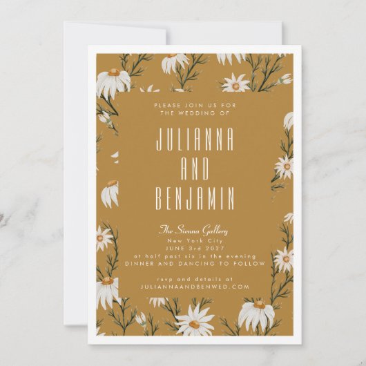 Boho Rustic Floral Mustard Yellow Wedding Einladung (Vorderseite)