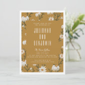 Boho Rustic Floral Mustard Yellow Wedding Einladung (Stehend Vorderseite)