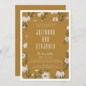 Boho Rustic Floral Mustard Yellow Wedding Einladung (Vorne/Hinten)