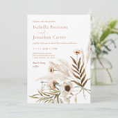 Boho Rustic Floral Pampas Grass Wreath Wedding Einladung (Stehend Vorderseite)