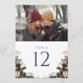 Boho Rustic Floral Pinecone Foto Tischnummer (Rückseite)