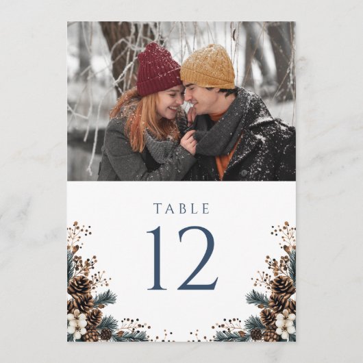 Boho Rustic Floral Pinecone Foto Tischnummer (Rückseite)