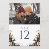 Boho Rustic Floral Pinecone Foto Tischnummer (Vorderseite)