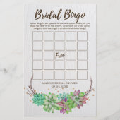 Boho Rustic Floral Succulent Bridal Bingo Game (Vorderseite)