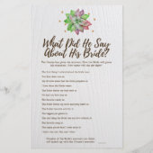 Boho Rustic Floral Succulent Bridal Bingo Game (Rückseite)