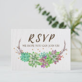 Boho Rustic Floral Succulent Wedding Website UAWG RSVP Karte (Stehend Vorderseite)