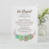 Boho Rustic Floral Sukkulent Elopement Empfang Einladung (Stehend Vorderseite)