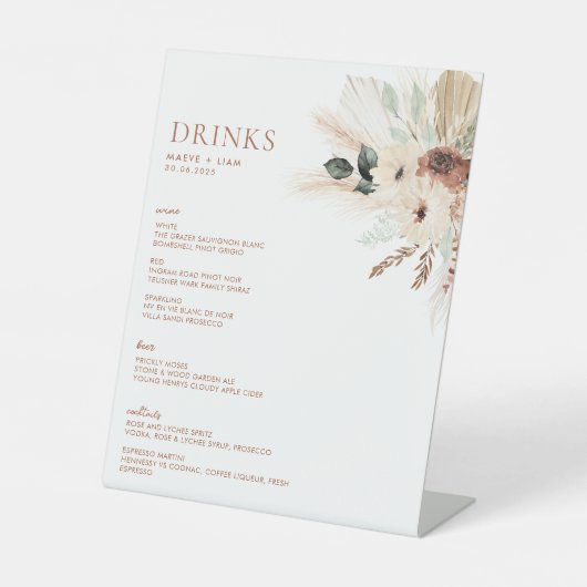 Boho Rustic Floral Wedding Drinks Bar Sign MAEVE Sockelschild