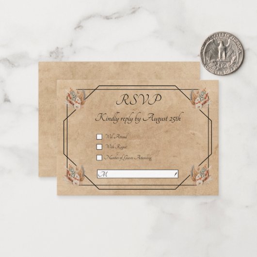 Boho Rustic Floral Wedding RSVP Mitteilungskarte (Vorderseite/Rückseite Beispiel)
