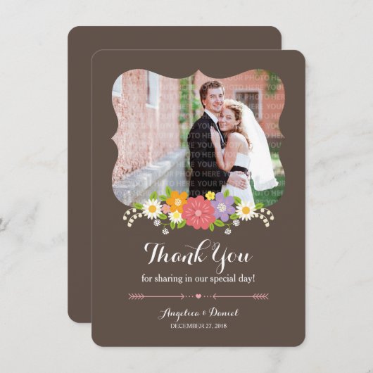 Boho Rustic Floral Wreath Wedding Dankeskarte (Vorne/Hinten)