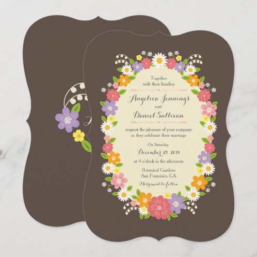 Boho Rustic Floral Wreath Wedding Einladung (Vorne/Hinten)