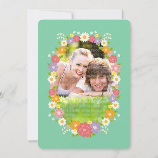 Boho Rustic Floral Wreath Wedding (Mint) Ankündigung (Rückseite)