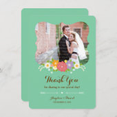 Boho Rustic Floral Wreath Wedding (Mint) Dankeskarte (Vorne/Hinten)