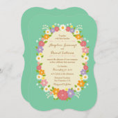 Boho Rustic Floral Wreath Wedding (Mint) Einladung (Vorne/Hinten)