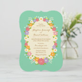 Boho Rustic Floral Wreath Wedding (Mint) Einladung (Stehend Vorderseite)