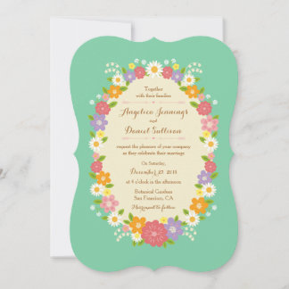 Boho Rustic Floral Wreath Wedding (Mint) Einladung