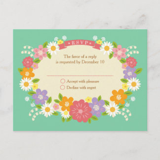 Boho Rustic Floral Wreath Wedding (Mint) Einladungspostkarte