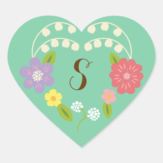 Boho Rustic Floral Wreath Wedding (Mint) Herz-Aufkleber (Vorderseite)