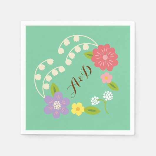 Boho Rustic Floral Wreath Wedding (Mint) Serviette (Vorderseite)