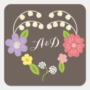Boho Rustic Floral Wreath Wedding Quadratischer Aufkleber