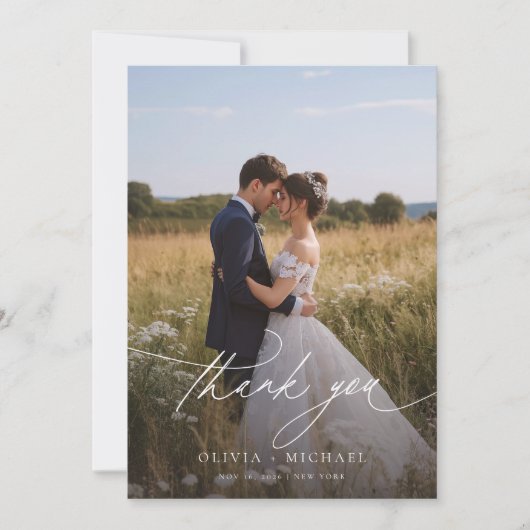 Boho Rustic Foto Wedding Dankeskarte (Vorderseite)