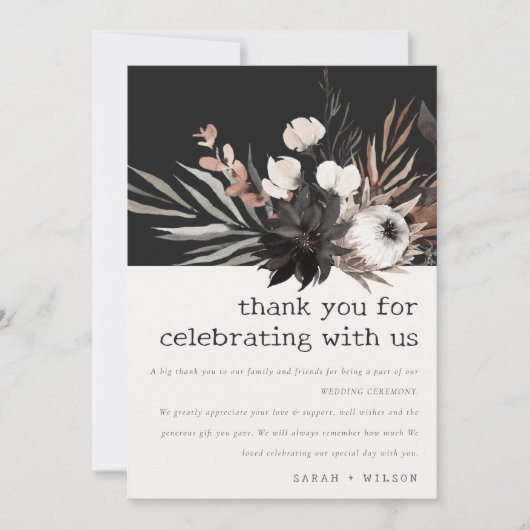 Boho Rustic Gothic Rust Black Botanical Wedding Dankeskarte (Vorderseite)