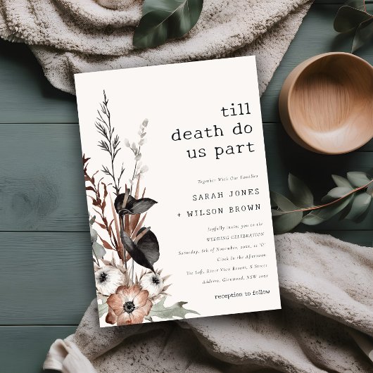 Boho Rustic Gothic Rust Black Botanical Wedding Einladung