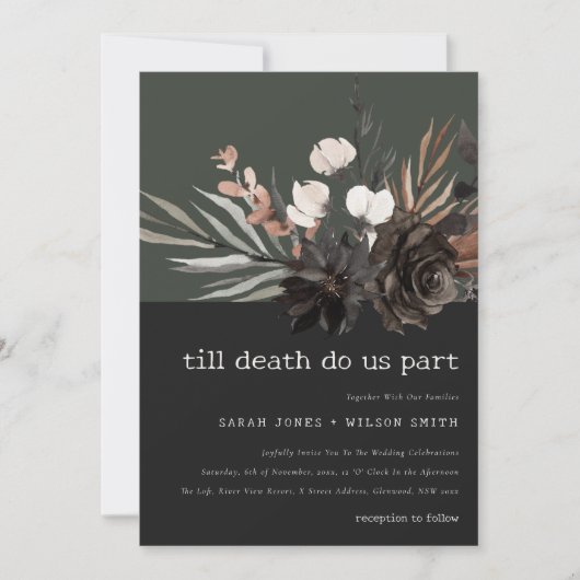 Boho Rustic Gothic Rust Black Botanical Wedding Einladung (Vorderseite)